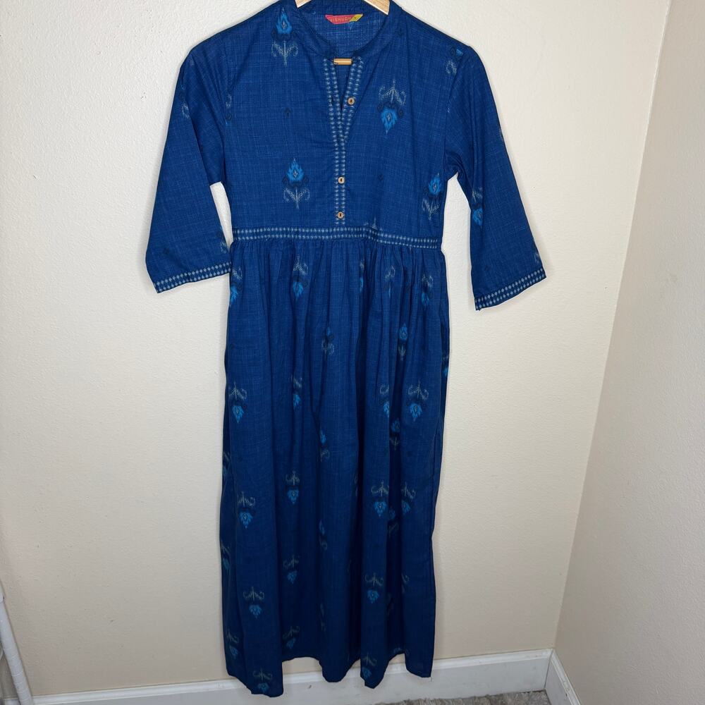 Vishudh Blue Fit and Flare 100% Cotton Dress Small
